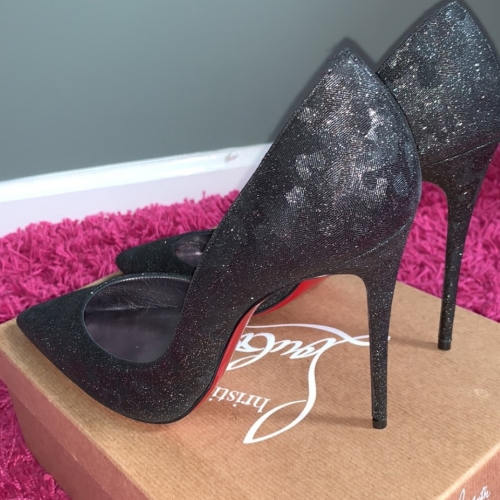Christian Louboutin Iriza 100 Kid Flinstar Lining Black Lin Pewter Metallic Pump